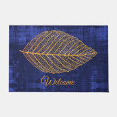 Welkom Gold Autumn Leaf op NAVY BLUE Deurmat (Voorkant)