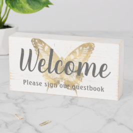 Welkom Gold Butterfly Guestbook  Houten Kist Print
