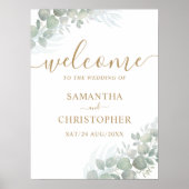Welkom Gold Calligrafie en Eucalyptus Wedding Foa Poster (Voorkant)