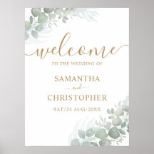Welkom Gold Calligrafie en Eucalyptus Wedding Foa