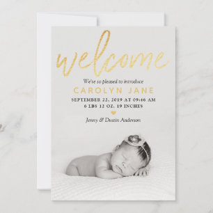 "Welkom" Gold Foil Foto geboorteaankondiging Aankondiging