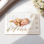 Welkom Gold Script Baby geboorte Stats & foto Aankondiging