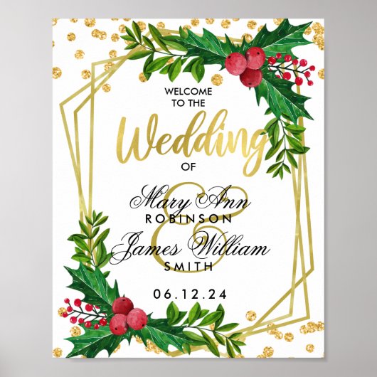 Welkom Gold White Holiday Weddenschap Holly Poster (Voorkant)