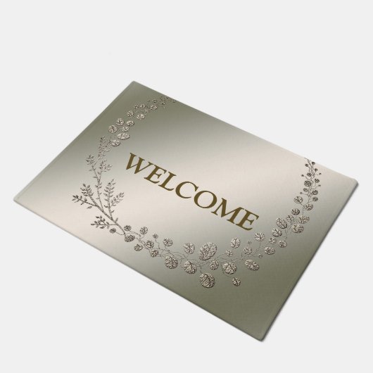 Welkom Golden Floral Leaves Wreath Elegant Rustic Deurmat (Schuin)