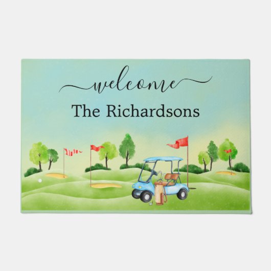 Welkom Golf Course Cart Familienaam Deurmat (Voorkant)
