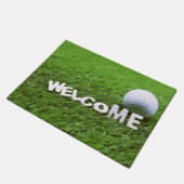 Welkom golfer met golfbal op groen gras deurmat (Schuin)