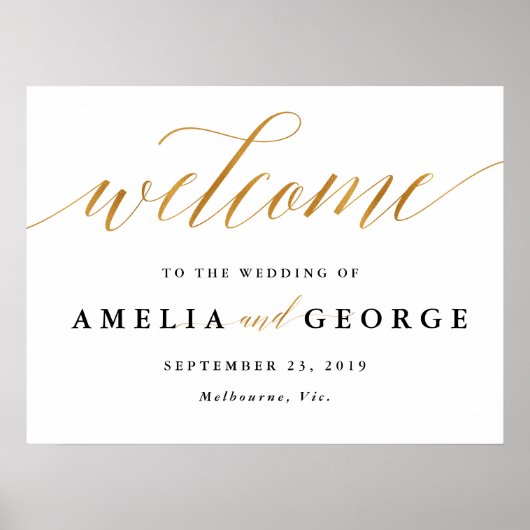 Welkom goudbruin voor bruiloft poster (Voorkant)