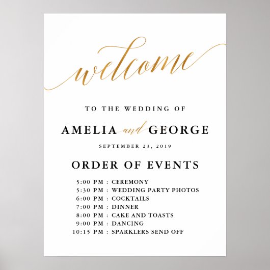 Welkom gouden namaak in volgorde van evenementen t poster (Voorkant)