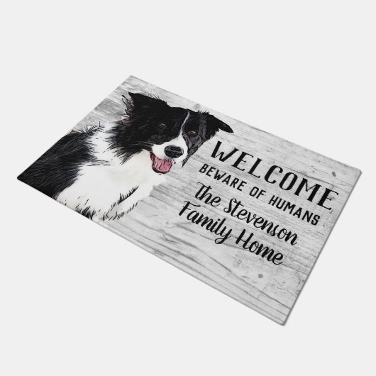 Welkom grens Collie Dog Animal Familienaam Home Deurmat (Schuin)
