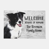 Welkom grens Collie Dog Animal Familienaam Home Deurmat (Voorkant)
