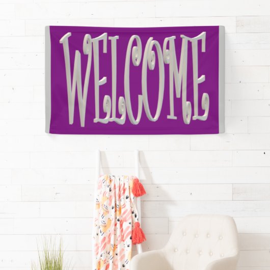 Welkom, grijs en paars design spandoek (Insitu)