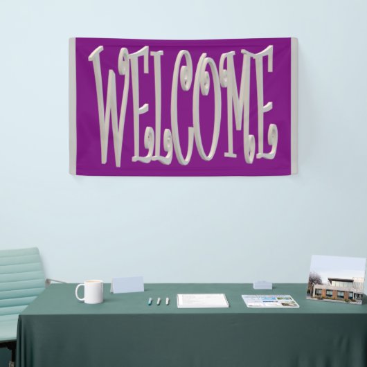 Welkom, grijs en paars design spandoek (Beurs)