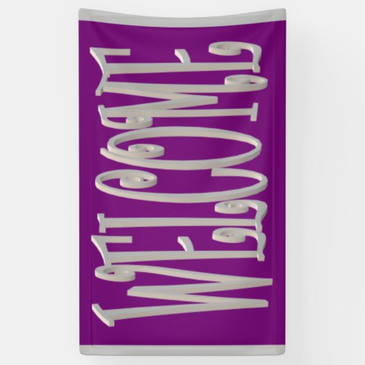 Welkom, grijs en paars design spandoek (Verticaal)