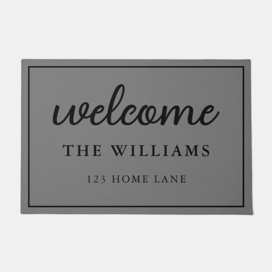 Welkom Grijze Familienaam Gepersonaliseerd Deurmat (Voorkant)