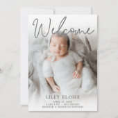Welkom Grijze Foto Geboorteaankondiging Kaart (Voorkant)