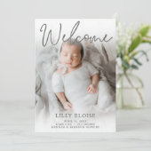 Welkom Grijze Foto Geboorteaankondiging Kaart (Staand voorkant)
