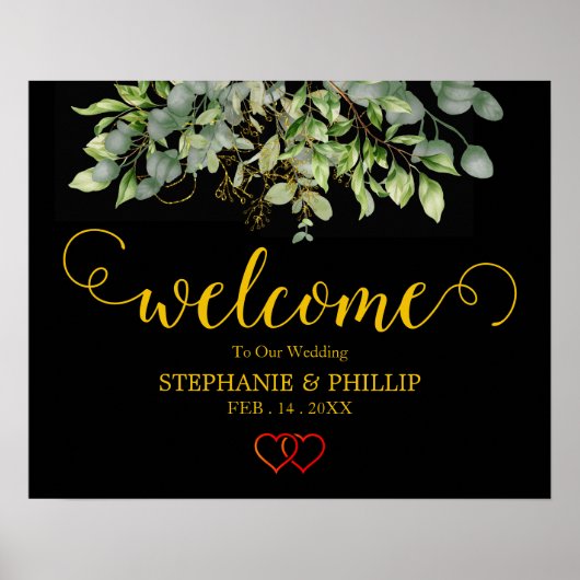 Welkom Groen Eucalyptus Foliage Huwelijk zwart Poster (Voorkant)