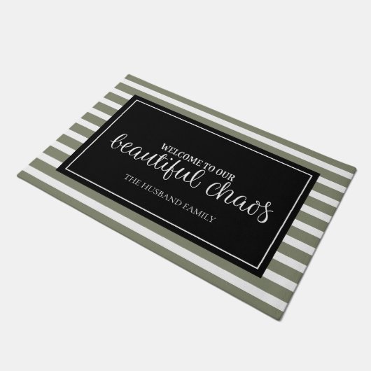 Welkom Groene en Witte Persoonlijke Familienaam Deurmat (Schuin)