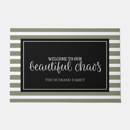 Welkom Groene en Witte Persoonlijke Familienaam Deurmat (Voorkant)