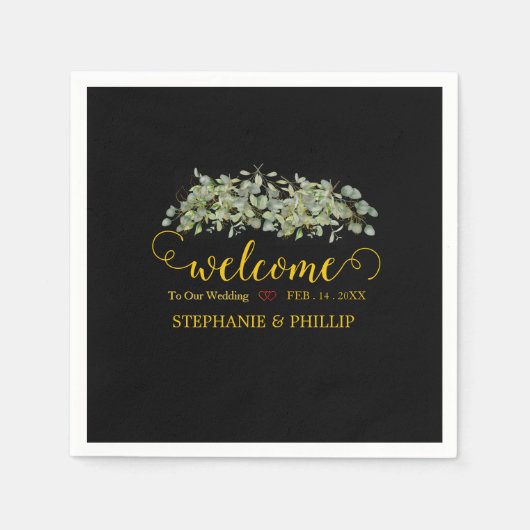 Welkom Groene Eucalyptus Foliage Wedding Servet (Voorkant)