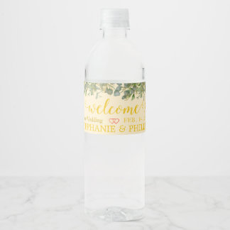 Welkom Groene Eucalyptus Foliage Wedding Water Bot Waterfles Etiket