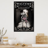 Welkom Halloween Skeletons Pink Floral Wedding Poster (Keuken)