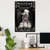 Welkom Halloween Skeletons Pink Floral Wedding Poster (Thuiskantoor)
