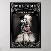 Welkom Halloween Skeletons Pink Floral Wedding Poster (Voorkant)