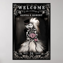 Welkom Halloween Skeletons Pink Floral Wedding Poster