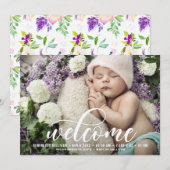 Welkom Hand Geletterde Foto Geboorteaankondiging Aankondiging (Voorkant / Achterkant)