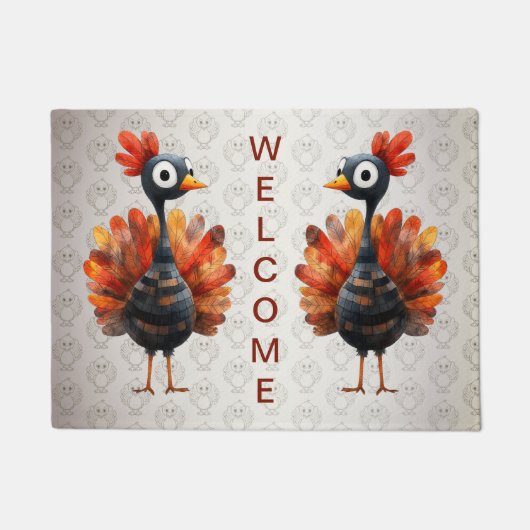 Welkom Happy Thanksgiving kleurrijke Baby Turkije Deurmat (Voorkant)