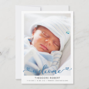 Welkom Hart Typografie Baby Jongen Foto Aankondiging