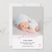 Welkom, hartfoto roze, baby geboorte aankondiging (Voorkant)