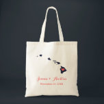 Welkom Hawaii Wedding Tote Bag<br><div class="desc">Welkom uit de stadsuittrouwgasten met een tas vol snacks en een persoonlijke behandeling met de staat waar je gaat trouwen, de bruid- en bruinnamen en de trouwdatum. Klik op Aanpassen om het hart te verplaatsen naar elke stad of locatie op de staatskaart. Gebruik de ontwerphulpmiddelen om de monogram tekstdoopvonten en...</div>