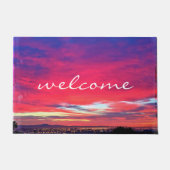 Welkom Heet Roze Blauwe Wolken Zonsondergang Foto  Deurmat (Voorkant)