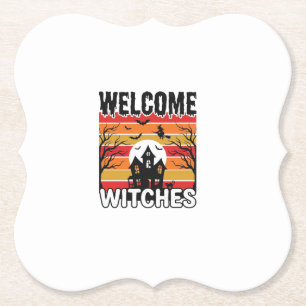 Welkom Heksen Vintage Halloween Gravure Ontwerp Kartonnen Onderzetters
