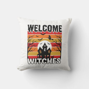 Welkom Heksen Vintage Halloween Gravure Ontwerp Kussen