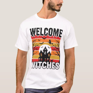 Welkom Heksen Vintage Halloween Gravure Ontwerp T-shirt