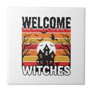 Welkom Heksen Vintage Halloween Gravure Ontwerp Tegeltje