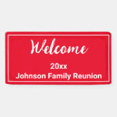 Welkom Heldere Rode en Witte Naam Familie Reunion Spandoek (Horizontaal)