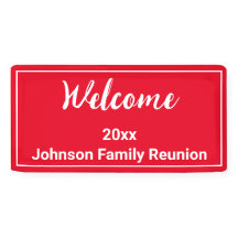 Welkom Heldere Rode en Witte Naam Familie Reunion