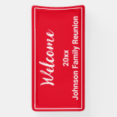 Welkom Heldere Rode en Witte Naam Familie Reunion Spandoek (Verticaal)