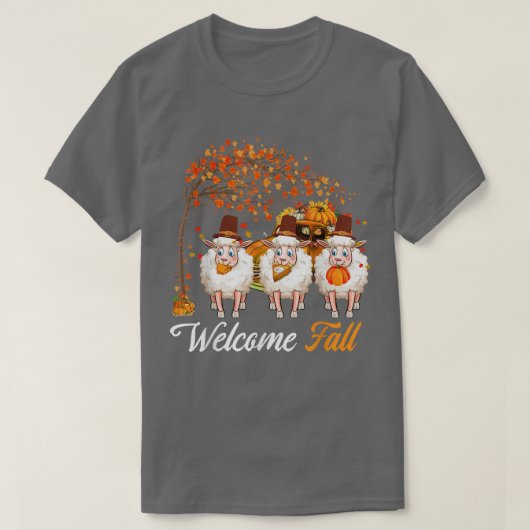 Welkom herfst boom Drie schapenboeren pompoenen i. T-shirt (Design voorkant)
