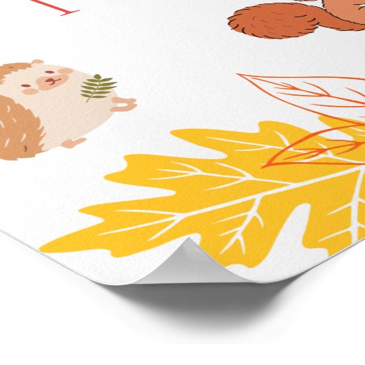 Welkom Herfst Cute Forest Animals en Leaves Poster (Hoek)