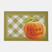 Welkom herfst Harvest Pumpkin op Gingham Deurmat (Voorkant)