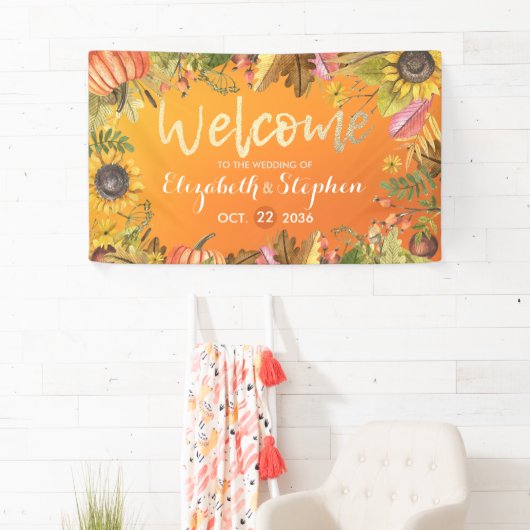 Welkom herfst herfst Maple Leaves Pumpkins Spandoek (Insitu)