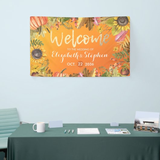 Welkom herfst herfst Maple Leaves Pumpkins Spandoek (Beurs)