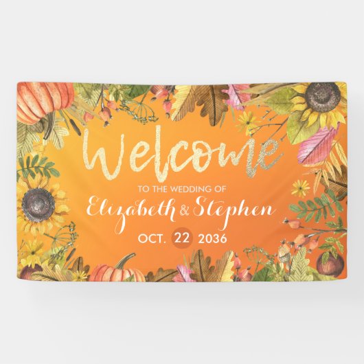 Welkom herfst herfst Maple Leaves Pumpkins Spandoek (Horizontaal)