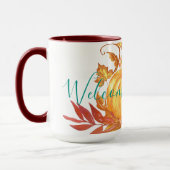 Welkom Herfst Herfst Pompoen bladeren wijnstokken Mok (Links)