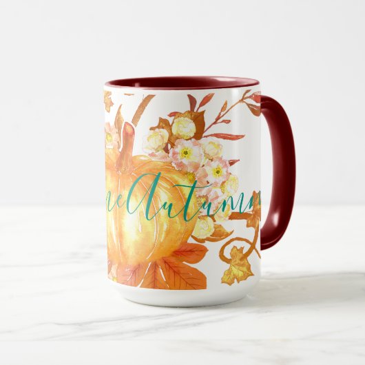 Welkom Herfst Herfst Pompoen bladeren wijnstokken Mok (Voorkant rechts)